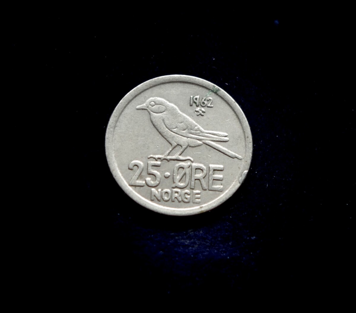 moneta, 25 erės, Norvegija, paukštis zylė