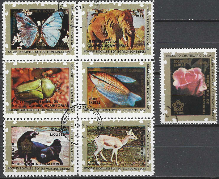 pašto ženklai, Pusiaujo Gvinėja, JAV nepriklausomybės 200-osios metinės – flora ir fauna