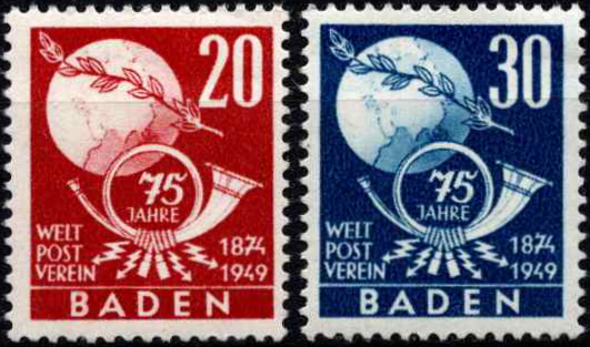 Pokario Vokietija, Prancūzų zona, Badeno žemės, pilna serija, MiNr 56-57 MLH*