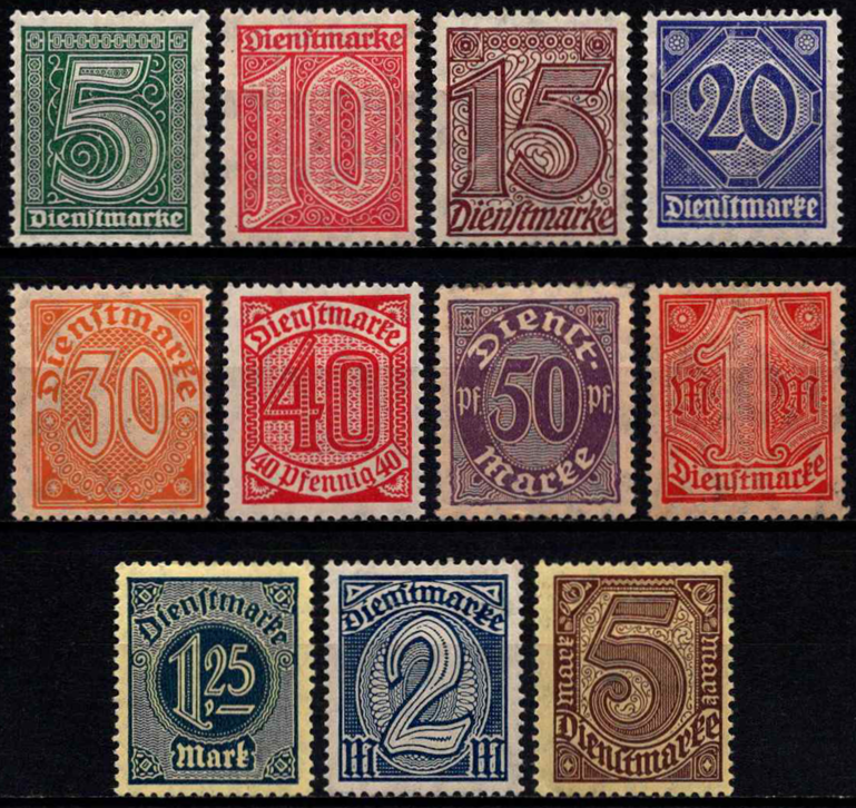 Vokietijos Reichas, tarnybiniai, pilna serija, MiNr 23-33 MLH*/MH*