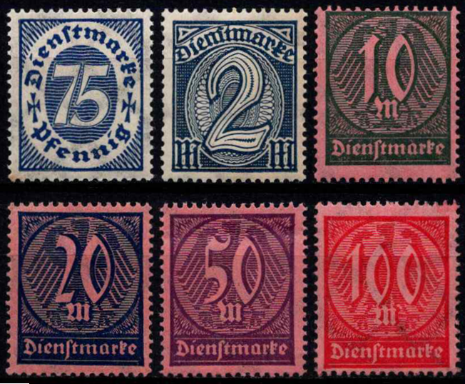 Vokietijos Reichas, tarnybiniai, pilna serija, MiNr 69-74 MLH*