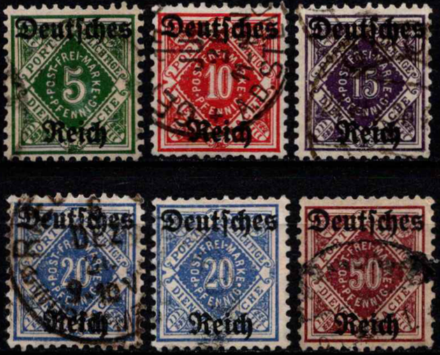 Vokietijos Reichas, tarnybiniai, pilna serija, MiNr 52-56 Used (O)