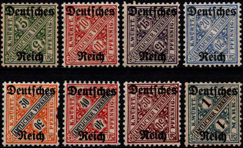 Vokietijos Reichas, tarnybiniai, pilna serija, MiNr 57-64 MLH*/MH*