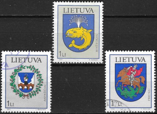 Pašto ženklai, Lietuva, Miestų herbai: Birštonas, Anykščiai, Prienai