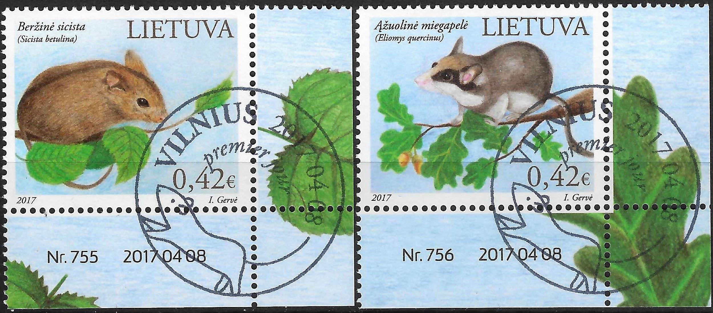 Pašto ženklai, Lietuva, Lietuvos raudonoji knyga: Ąžuolinė miegapelė ir Beržinė sicista