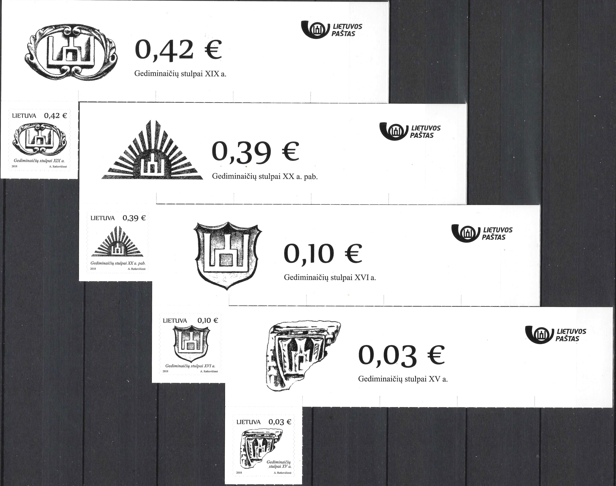 Pašto ženklai, Lietuva, Gediminaičių stulpų simbolis Lietuvos istoriniuose herbuose