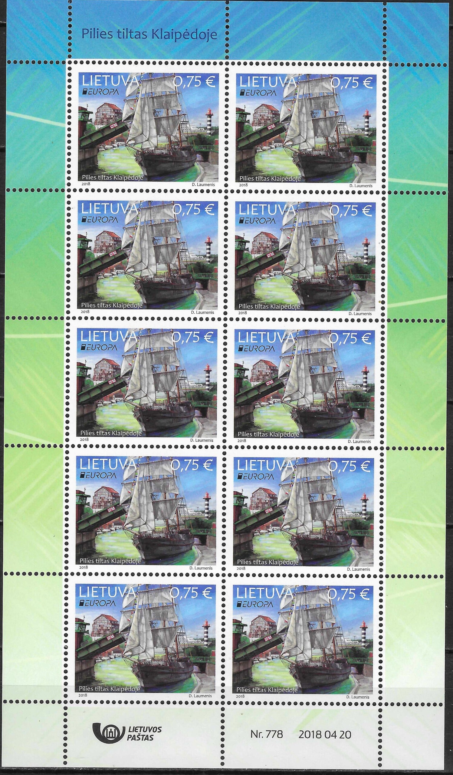 Pašto ženklai, Lietuva, EUROPA. Tiltai. Klaipėdos Pilies tiltas