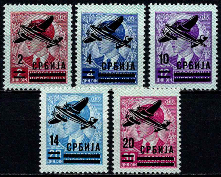 Vokietijos Reichas, Serbijos okupacija, pilna oro pašto serija, MiNr 66-70 MNH**/MLH*