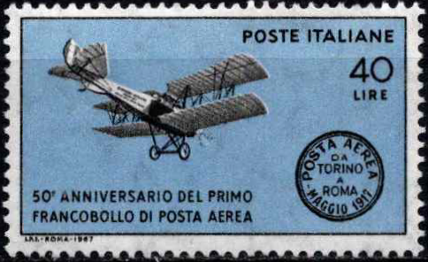 Pirmojo oro pašto ženklo, skirto skrydžiui Turinas–Roma, 50-osios metinės
