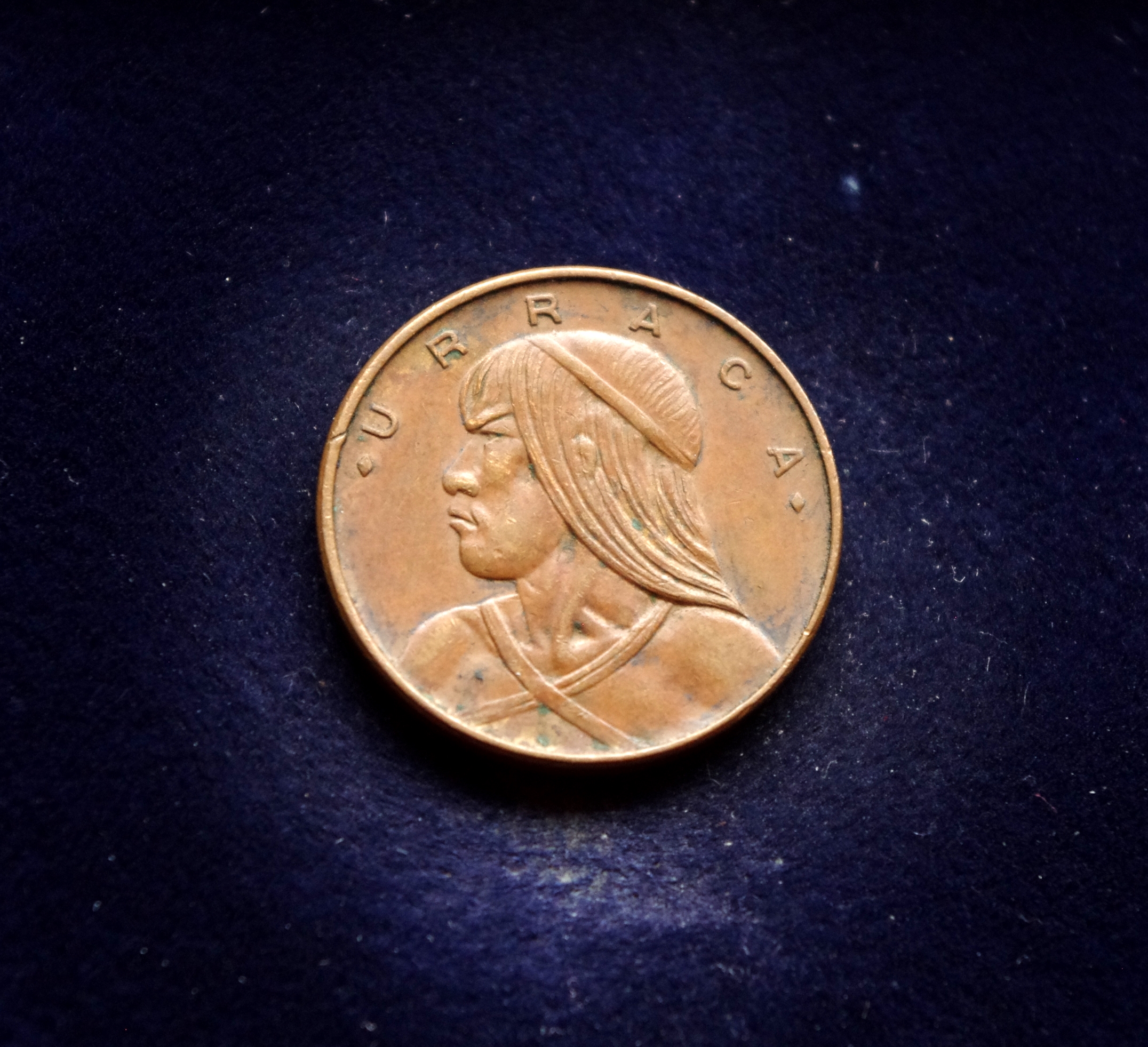 Panamos 1 sentesimo moneta. Urracá (Amerikos indėnų genties Ngabė vadas)