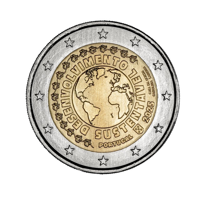 Portugalijos 2 eurų proginė moneta skirta darniam šalies vystymuisi su mus supančia aplinka paminėti
