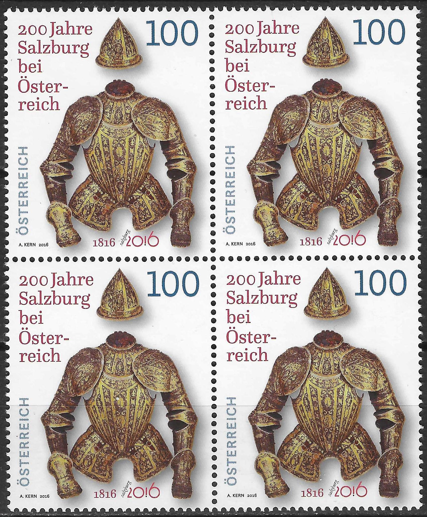 Pašto ženklų kvartblokis, Austrija. Zalcburgo, kaip Austrijos dalies, 200-osios metinės