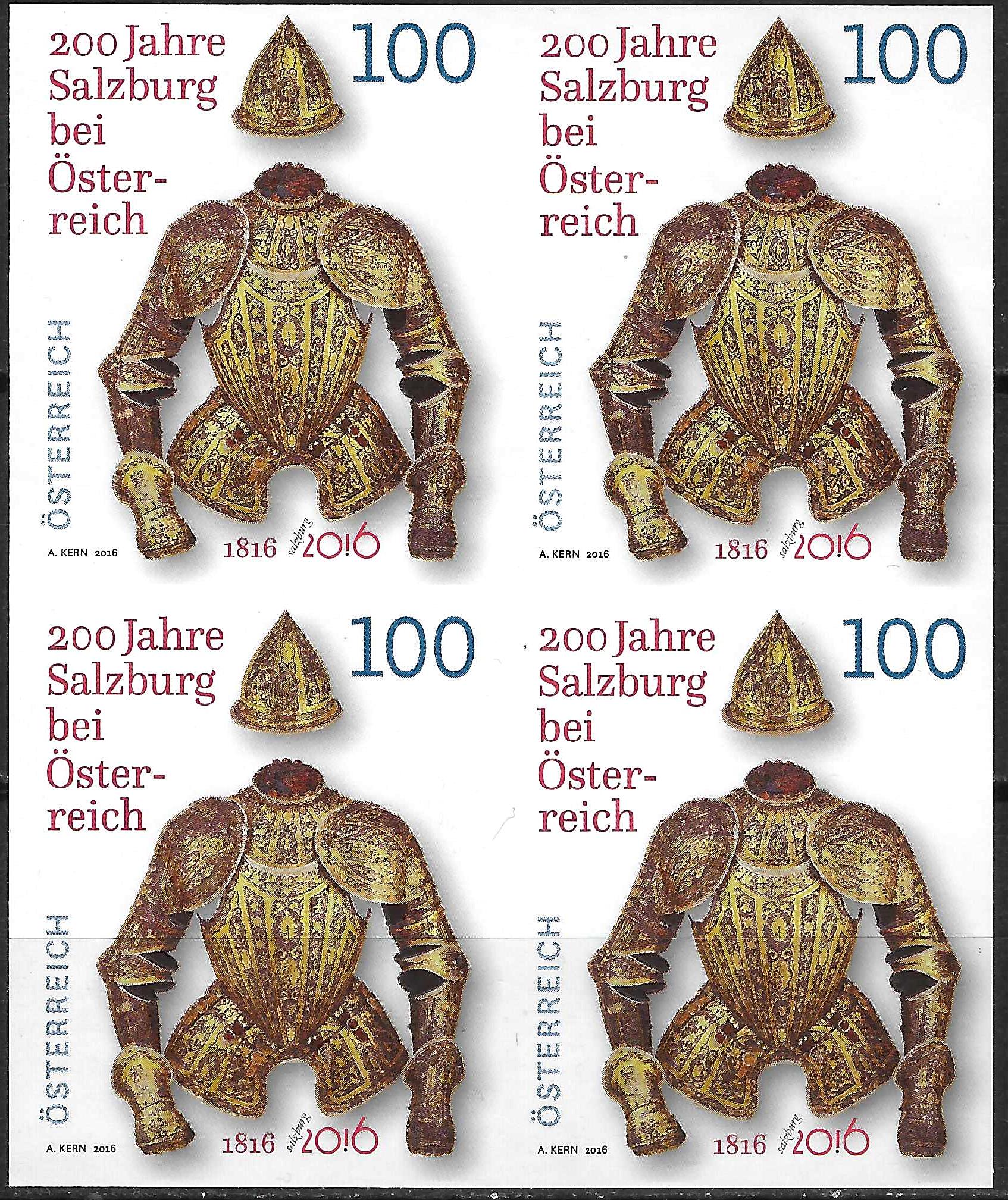 Pašto ženklų kvartblokis, Austrija. Zalcburgo, kaip Austrijos dalies, 200-osios metinės