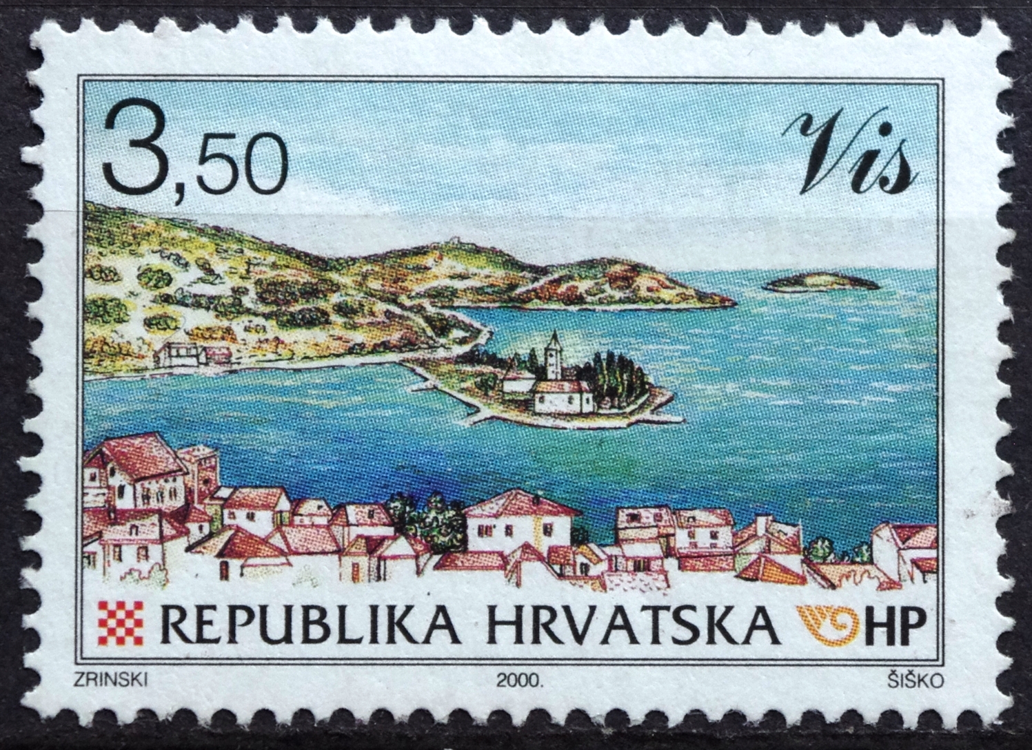 Pašto ženklas. Kroatija. Kroatijos miestas Vis