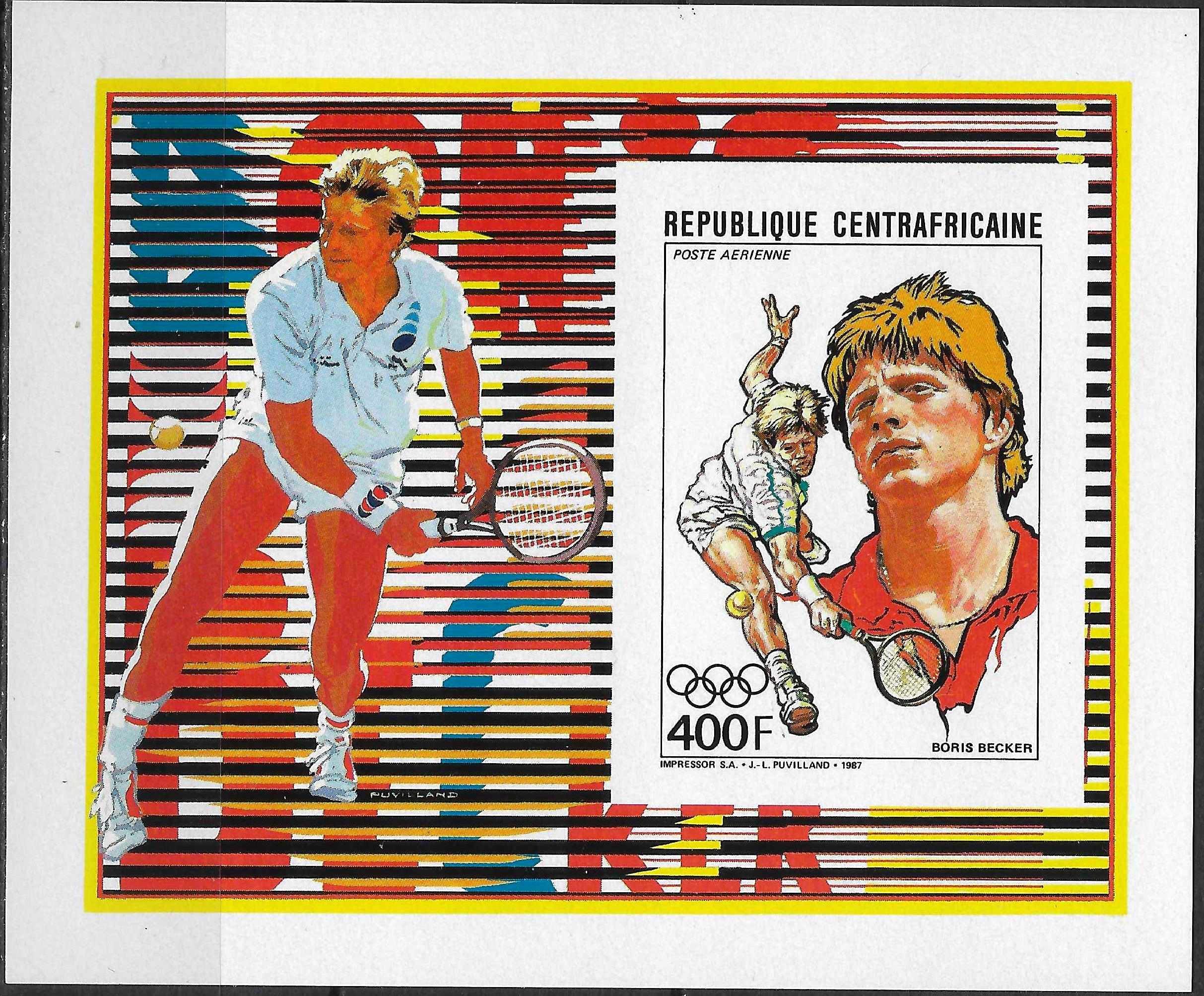 Pašto ženklų blokas, CAR. Tenisininkas - Boris Becker 