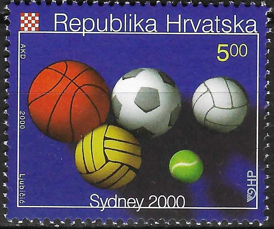 Pašto ženklas, Kroatija. 2000 metų vasaros olimpinės žaidynės Sidnėjuje, Australijoje. Krepšinio, futbolo, rankinio, tinklinio, teniso kamuoliai