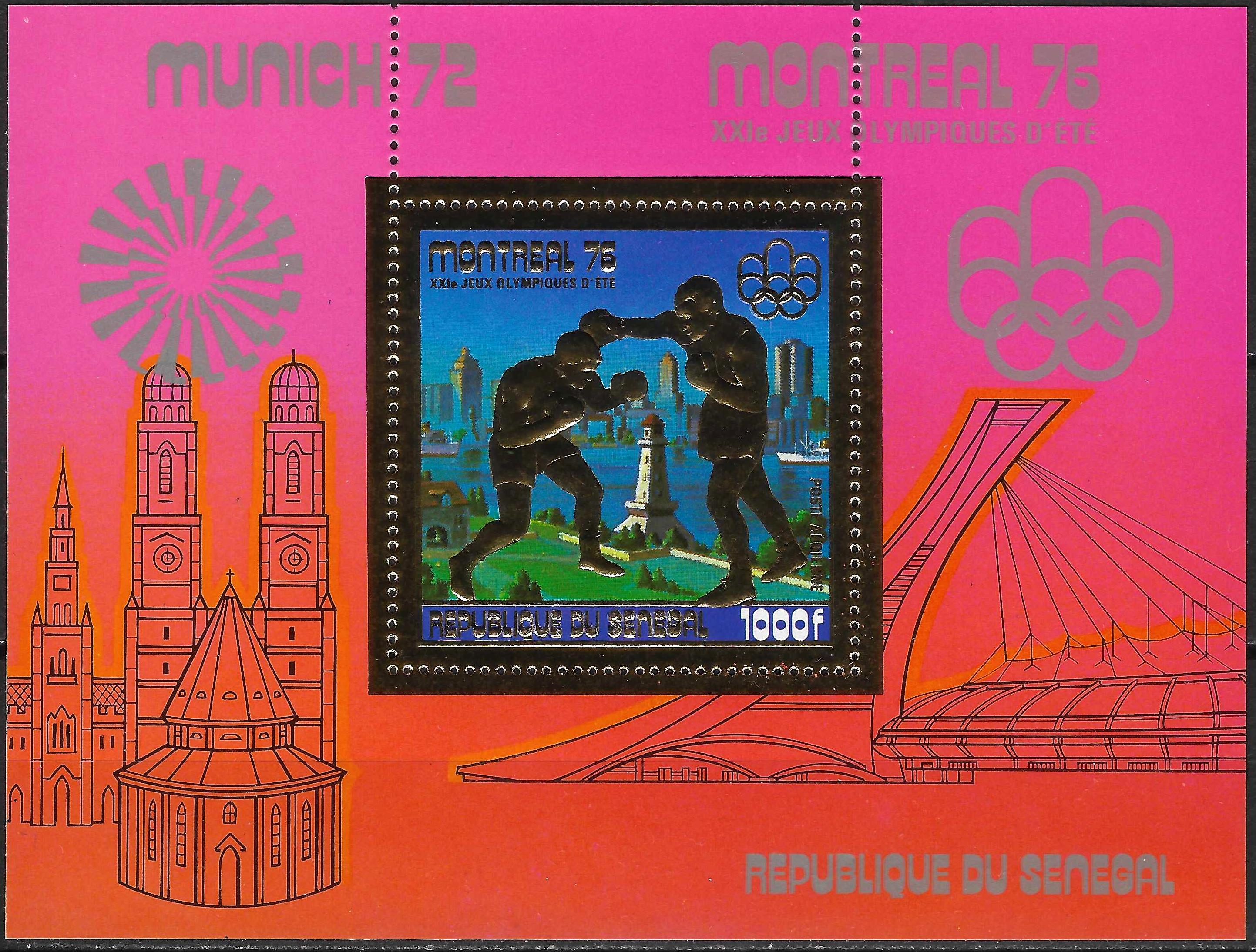 Pašto ženklas, Senegalas. 1976 m. vasaros olimpinės žaidynės Monrealyje, Kanadoje. Boksas