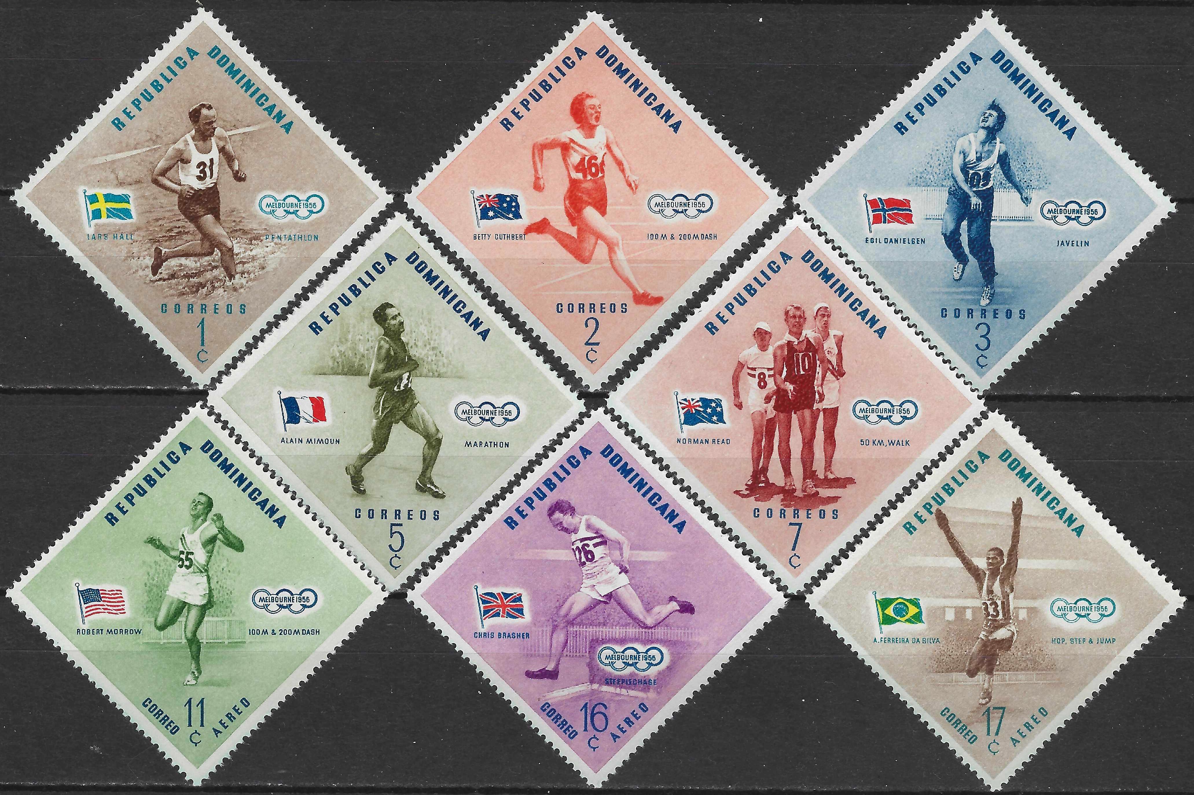 Pašto ženklai, Dominikos Respublika. 1956 metų vasaros olimpinių žaidynių Melburne, Australijoje nugalėtojai