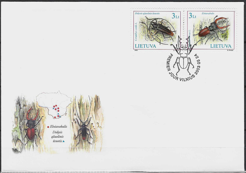 Pirmos dienos vokas. Lietuvos raudonoji knyga. Vabalai: didysis ąžuolinis ūsuotis ir elniavabalis