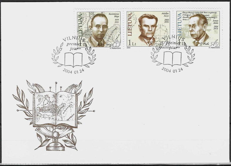 Pirmos dienos vokas. Žymūs Lietuvos žmonės: rašytojas Jonas Aistis, filologas Kazimieras Būga, fizikas Adolfas Jucys