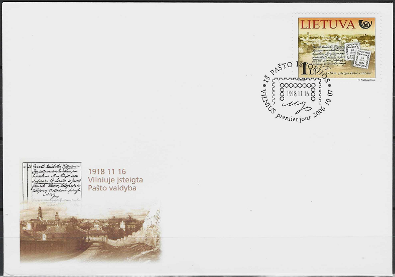 Pirmos dienos vokas. Iš Lietuvos pašto istorijos. 1918m įsteigta pašto valdyba