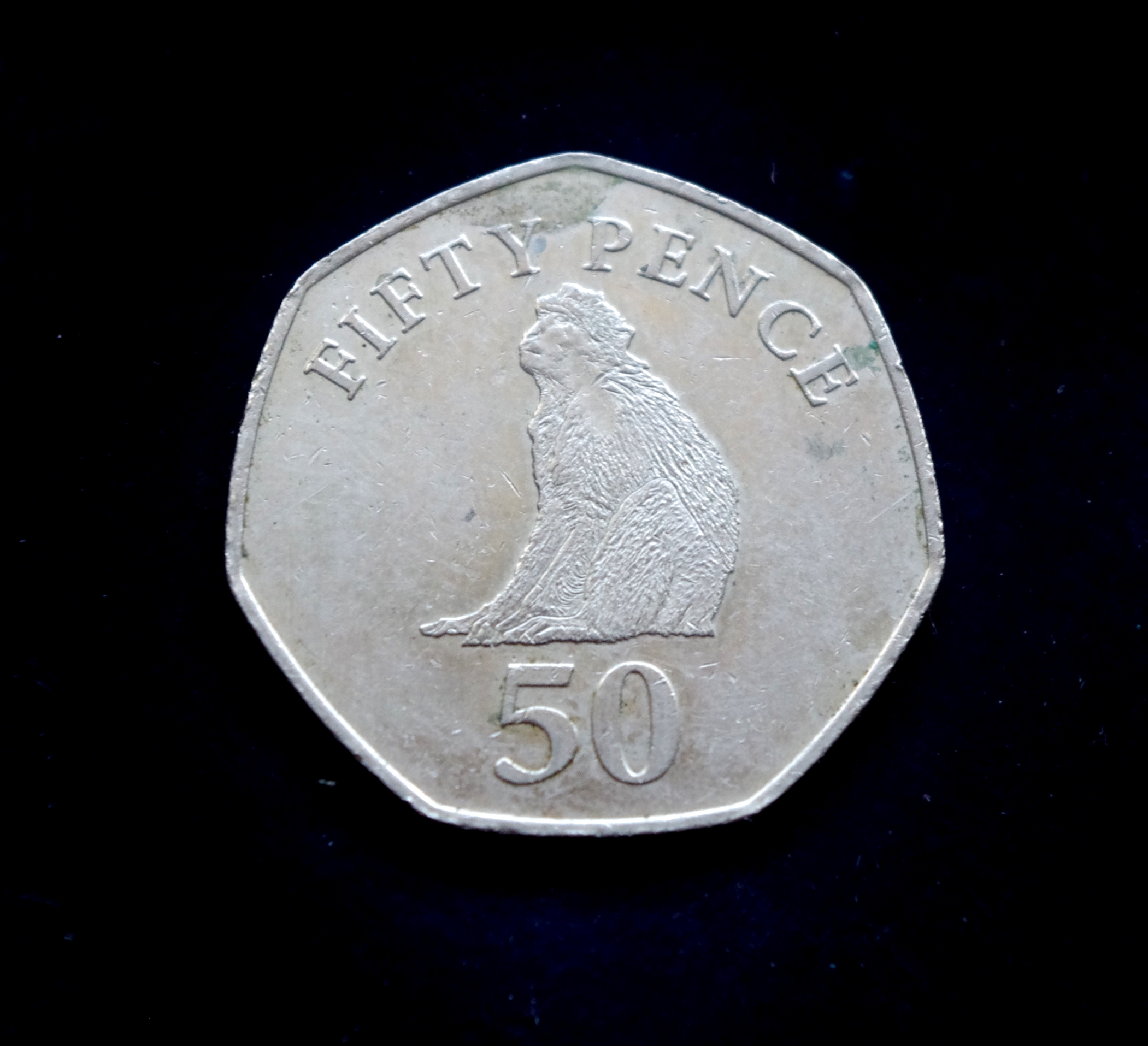 Gibraltaro 50 pensų moneta. Beždžionė