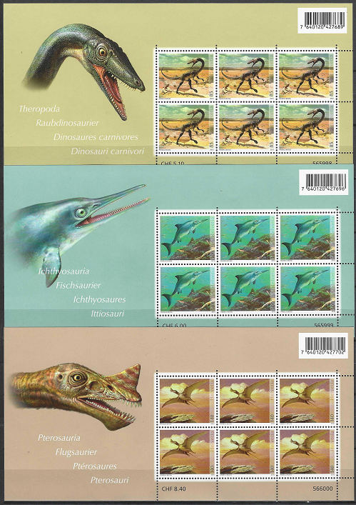 pašto ženklai, Šveicarija. Dabartinės Šveicarijos teritorijoje rastos dinozaurų fosilijos