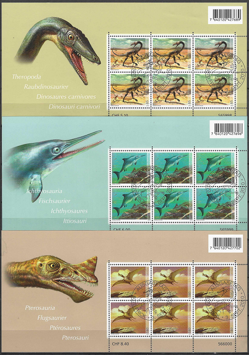 pašto ženklai, Šveicarija. Dabartinės Šveicarijos teritorijoje rastos dinozaurų fosilijos