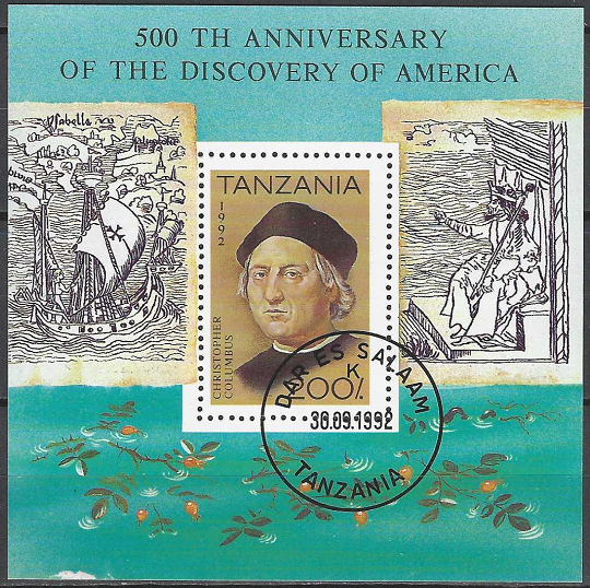 Pašto ženklai, Tanzanija. Amerikos atradimo 500-osios metinės