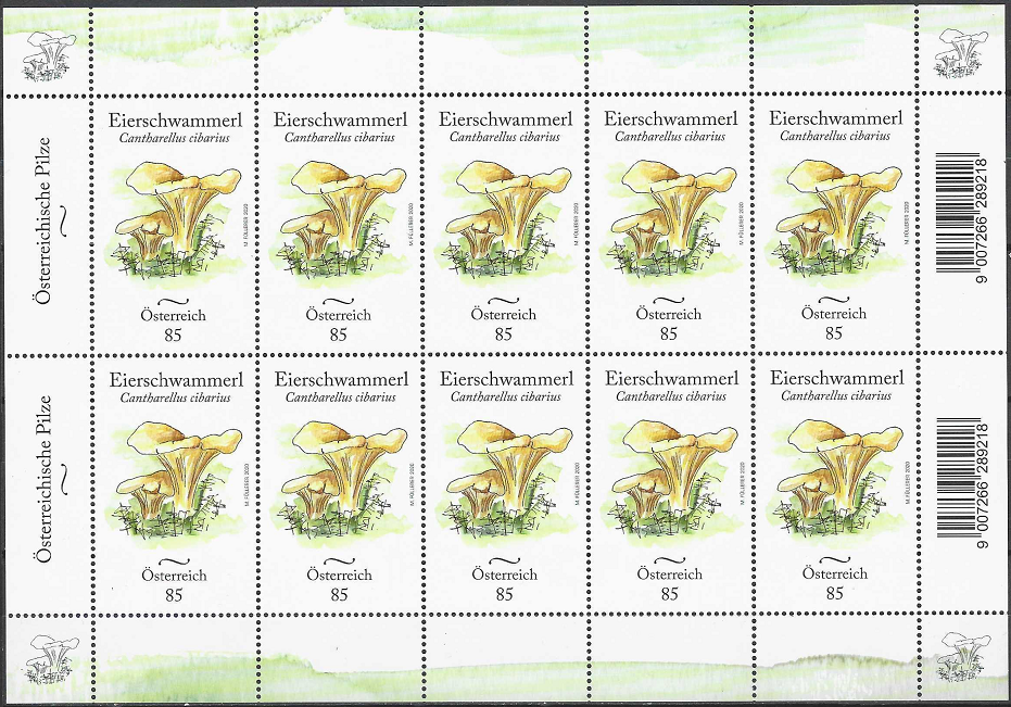 pašto ženklas, Austrija. Austrijos endeminiai grybai