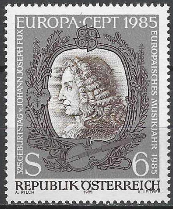 pašto ženklas, Austrija. Europa CEPT serija. Muzikos metai: kompozitorius Johann Joseph Fux