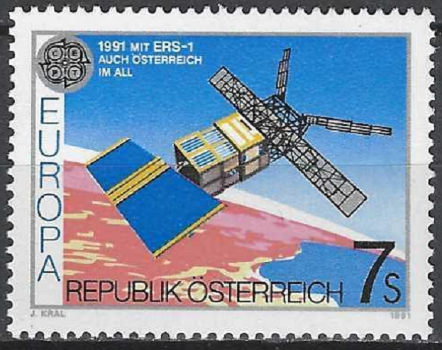 pašto ženklas, Austrija. Europa CEPT serija. Kosmoso tyrinėjimai: palydovas ERS - 1