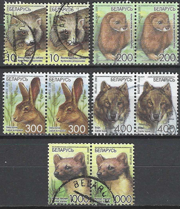 pašto ženklai, Baltarusija. Standartinių pašto ženklų laida. Usūrinis šuo, europinė audinė, rudasis kiškis, vilkas, pušinė audinė