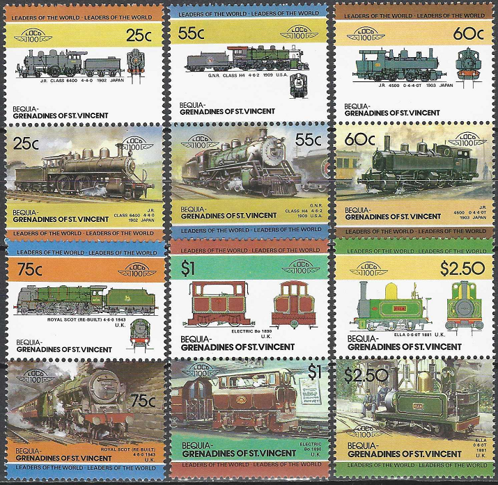Pašto ženklai, Sent Vincento Grenadinai, Bekija. Lokomotyvai