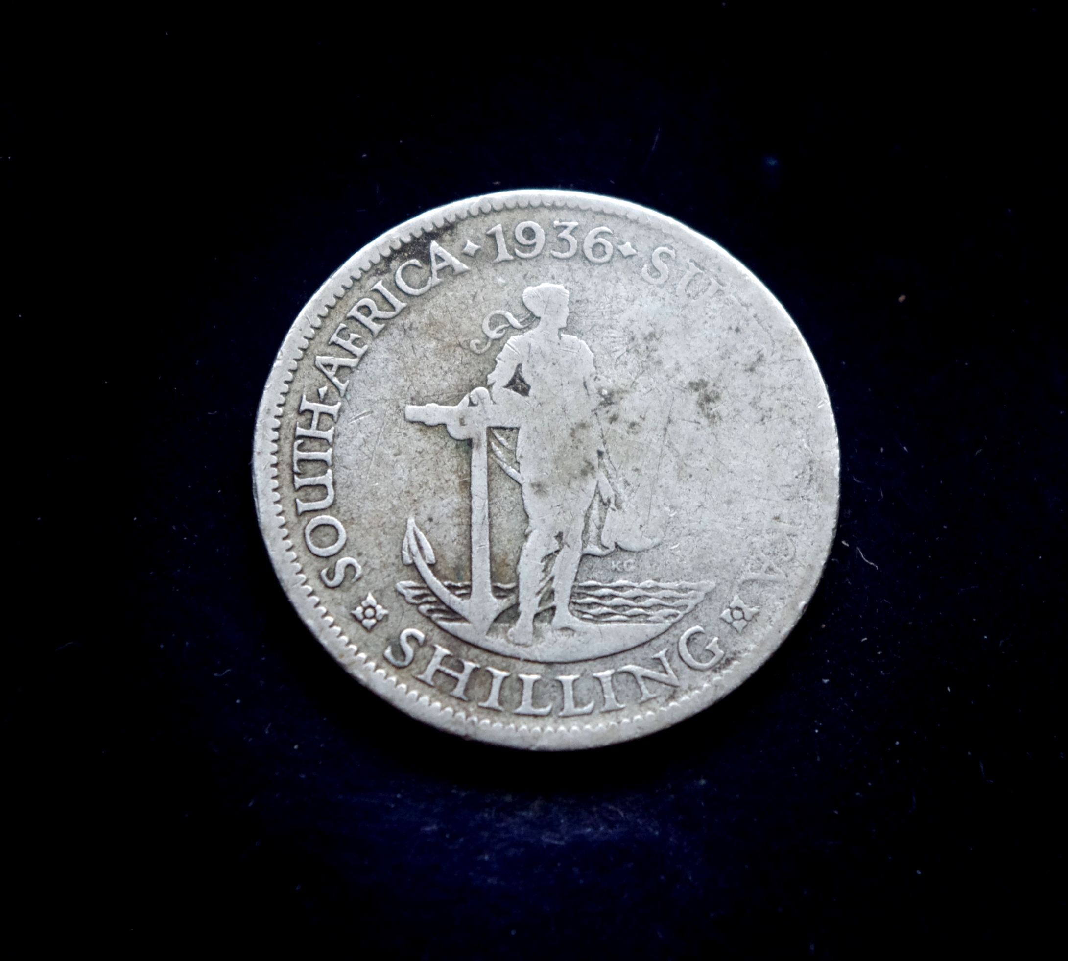 Pietų Afrikos 1 šilingo sidabrinė moneta. Inkaras