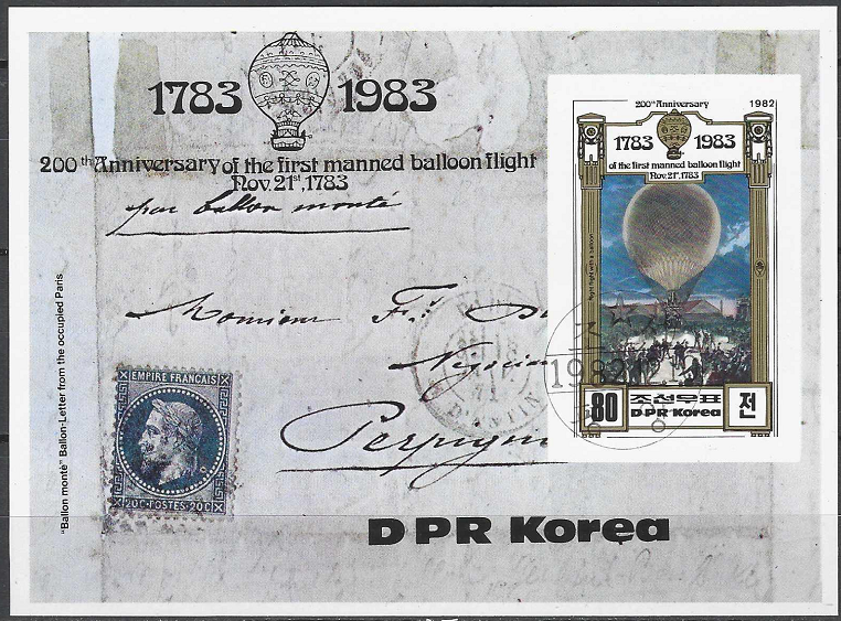 Pašto blokas, Šiaurės Korėja. 200-osios pilotuojamų skrydžių oro balionais metinės 