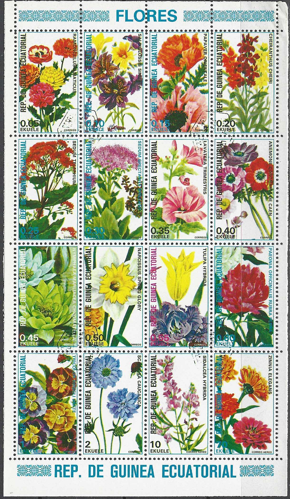 Pašto ženklai, Pusiaujo Gvinėja. Gėlių puokštės
