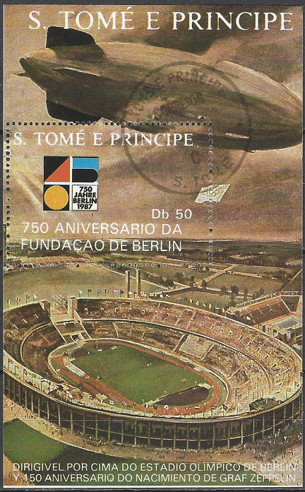 pašto blokas, San Tomė ir Prinsipė. 150-osios Ferdinando von Zeppelino gimimo metinės