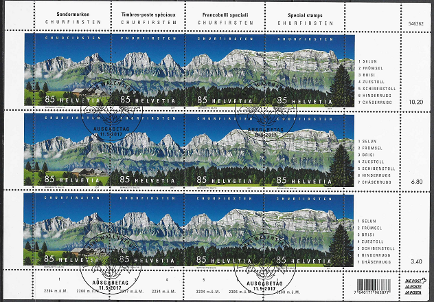 Pašto ženklai, Šveicarija. Čurfirsteno kalnų grandinė