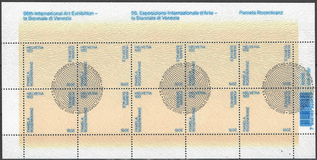 Pašto ženklai, Šveicarija. 56-oji tarptautinė meno paroda – Venecijos bienalė. Paveikslas "Žmogaus oda", Pamela Rosenkranz, Šveicarijos paviljono dizainerė.