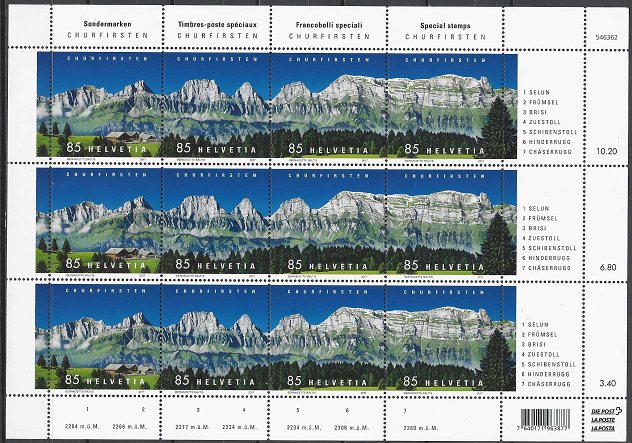 Pašto ženklai, Šveicarija. Čurfirsteno kalnų grandinė