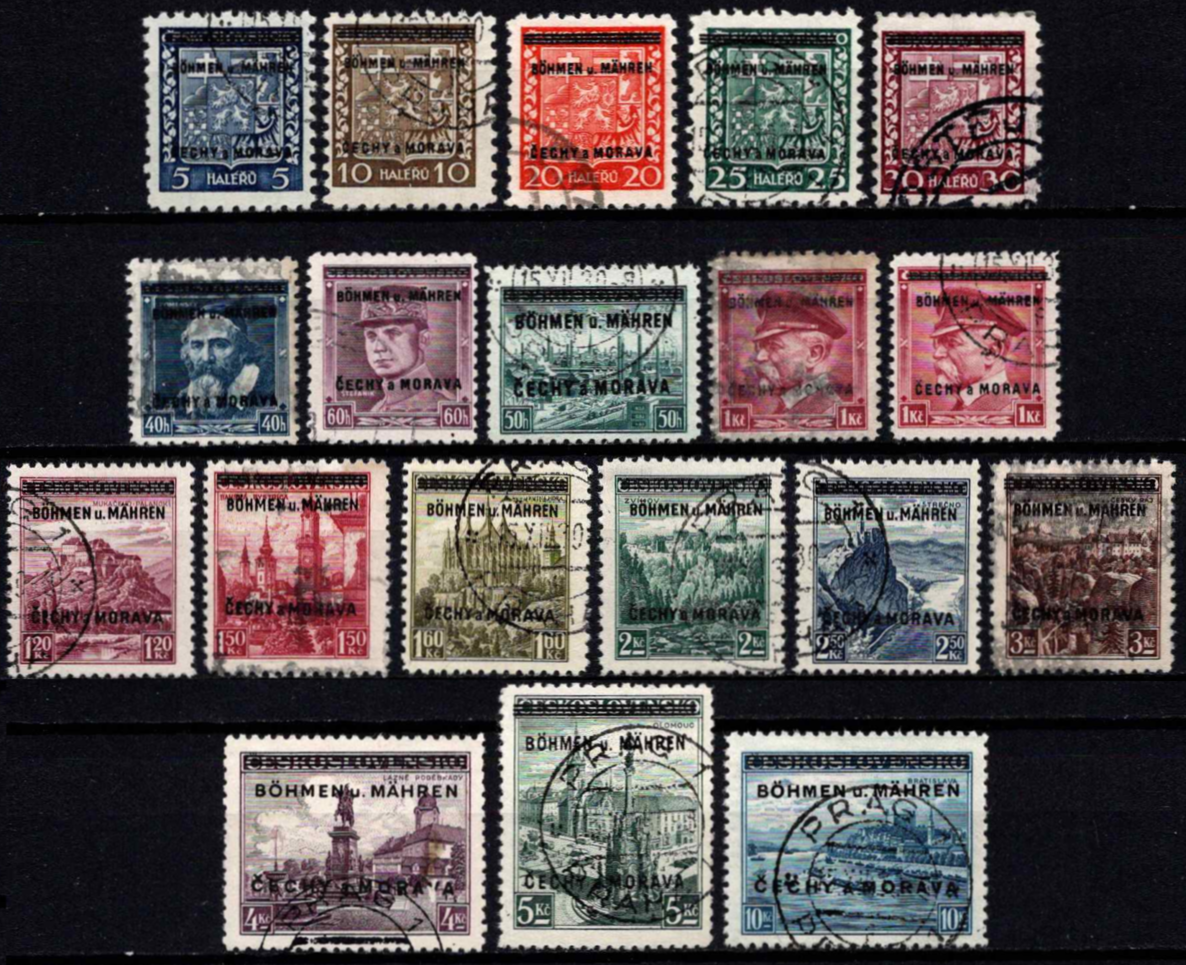 Perspausdinti Čekoslovakijos ženklai: herbai, žymūs žmonės ir kraštovaizdžiai