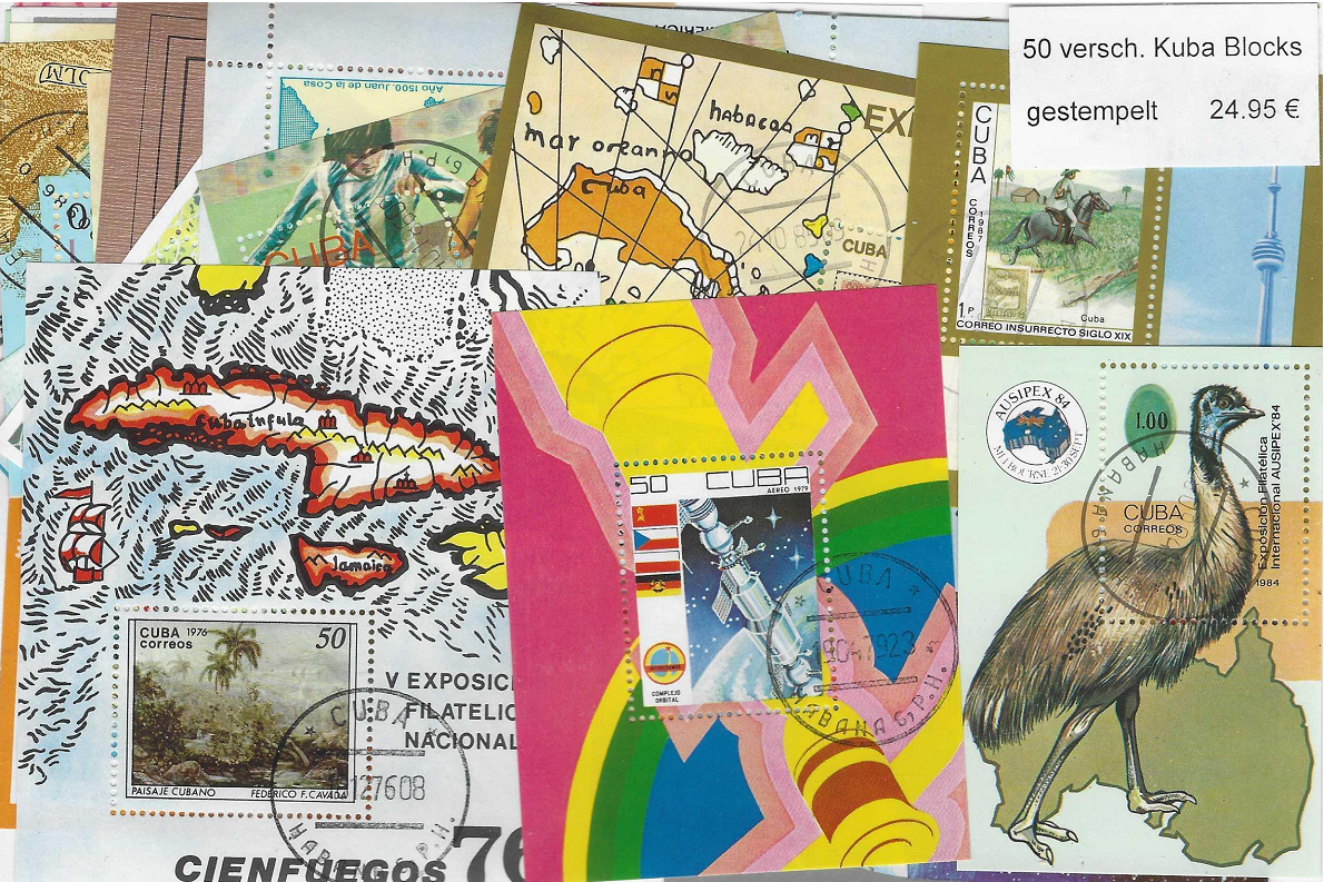 50 vienetų Kubos pašto blokų pakuotė