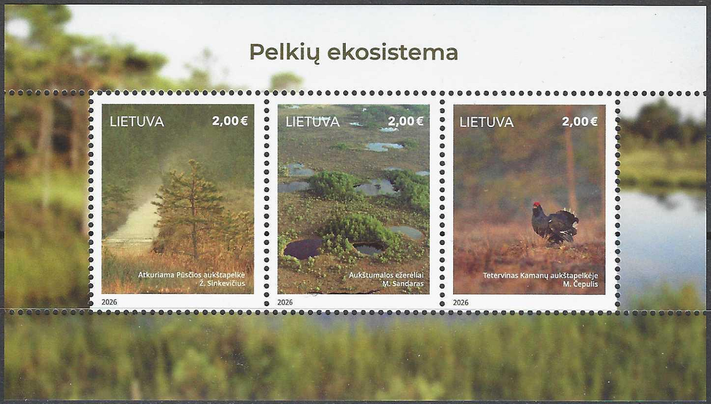 pašto blokas, Lietuva. Pelkių ekosistema: atkuriama Pūsčios aukštapelkė, Aukštumalos ežerėliai, Tetervinas Kamanų aukštapelkėje