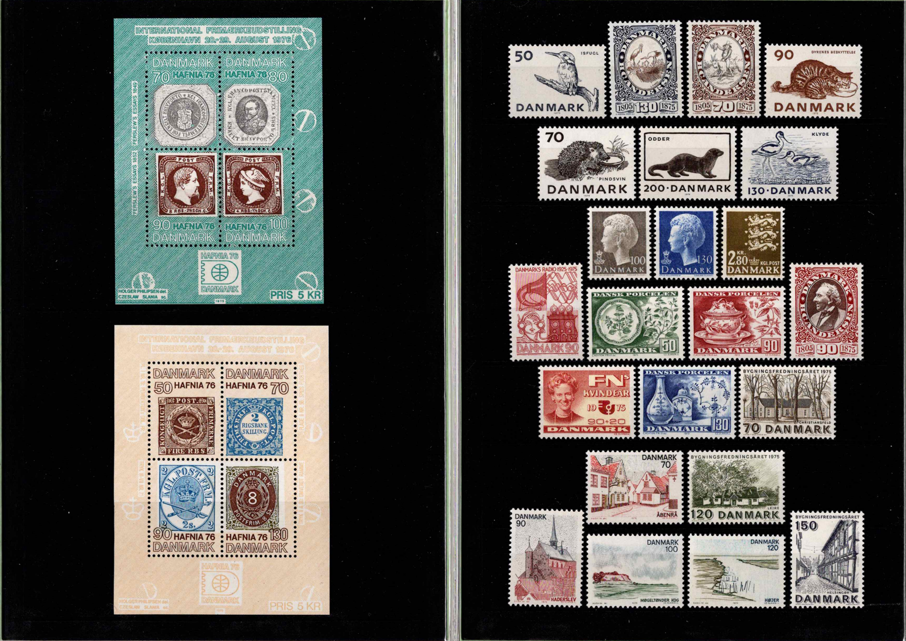 Pilna 1975 m. Danijos pašto ženklų kolekcija originaliame buklete