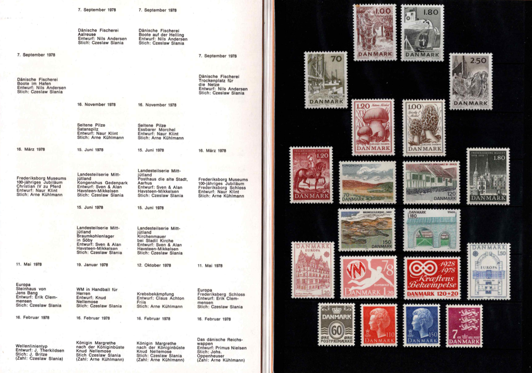 Pilna 1978 m. Danijos pašto ženklų kolekcija originaliame buklete