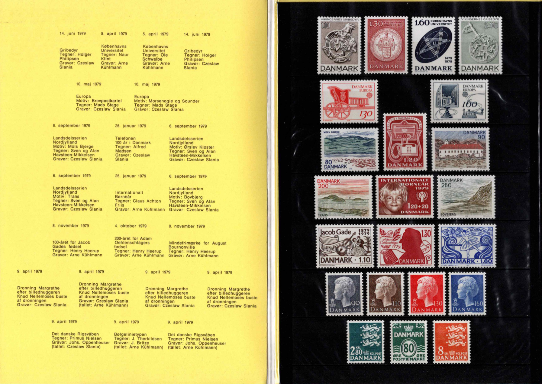 Pilna 1979 m. Danijos pašto ženklų kolekcija originaliame buklete