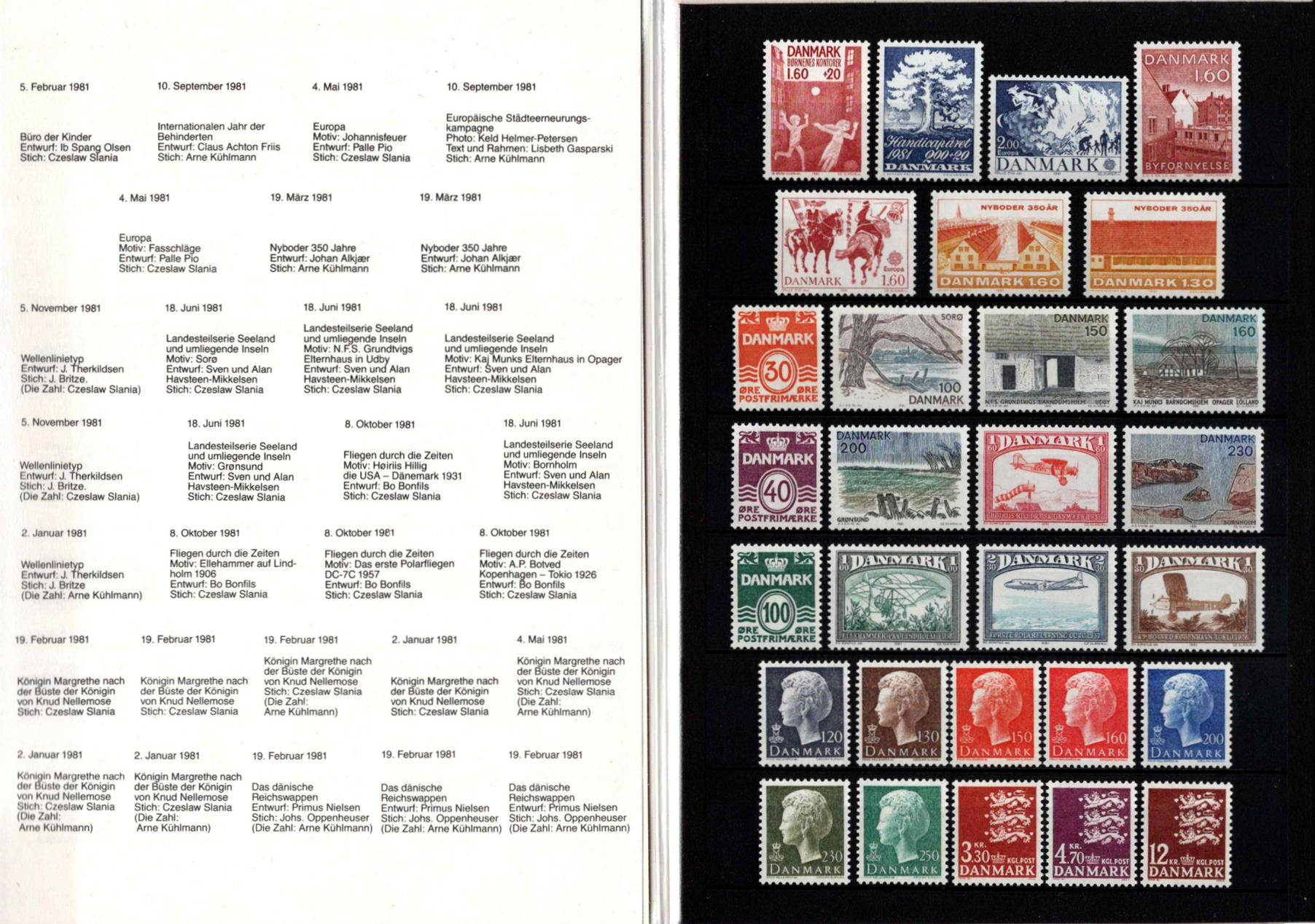 Pilna 1981 m. Danijos pašto ženklų kolekcija originaliame buklete