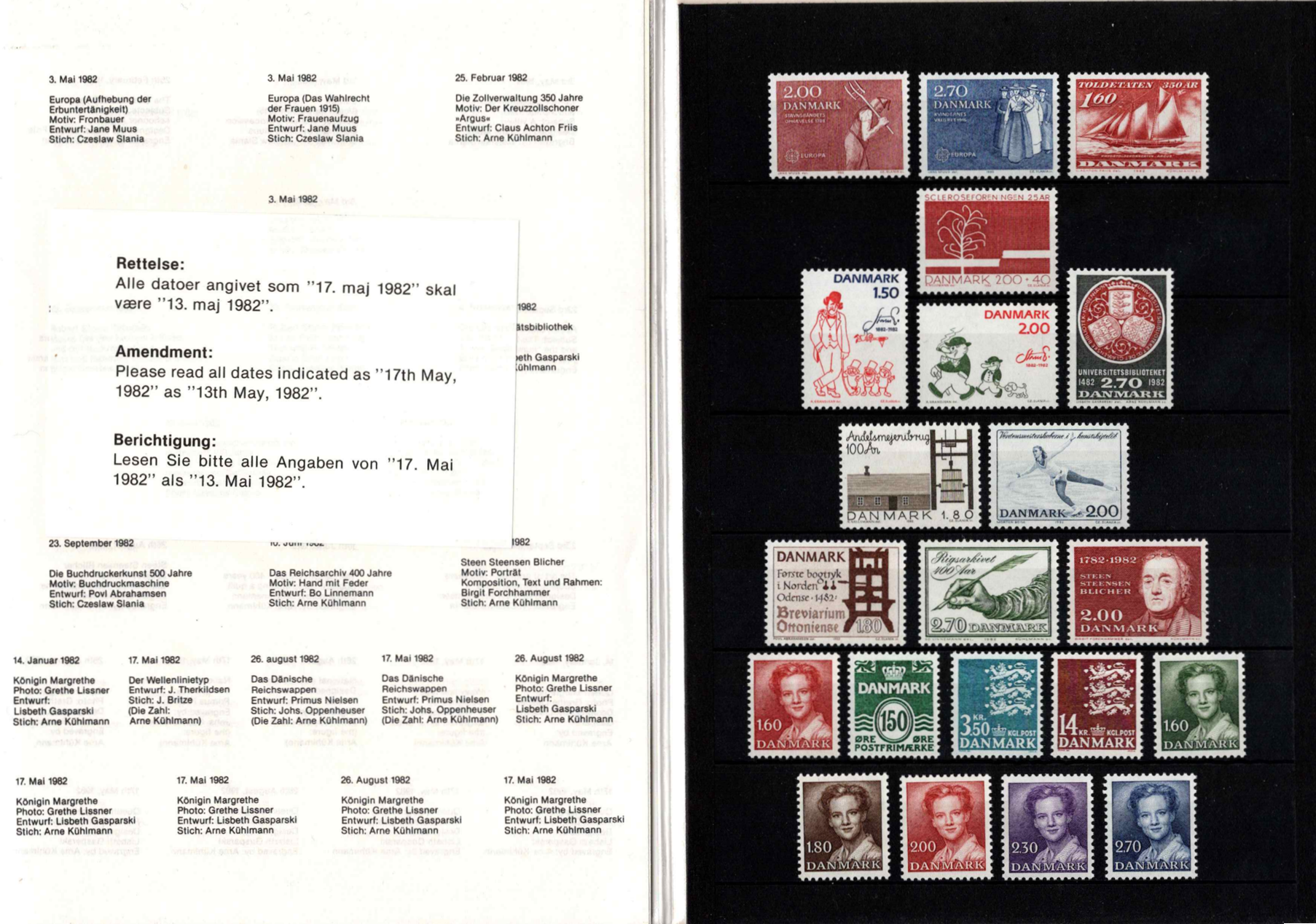 Pilna 1982 m. Danijos pašto ženklų kolekcija originaliame buklete