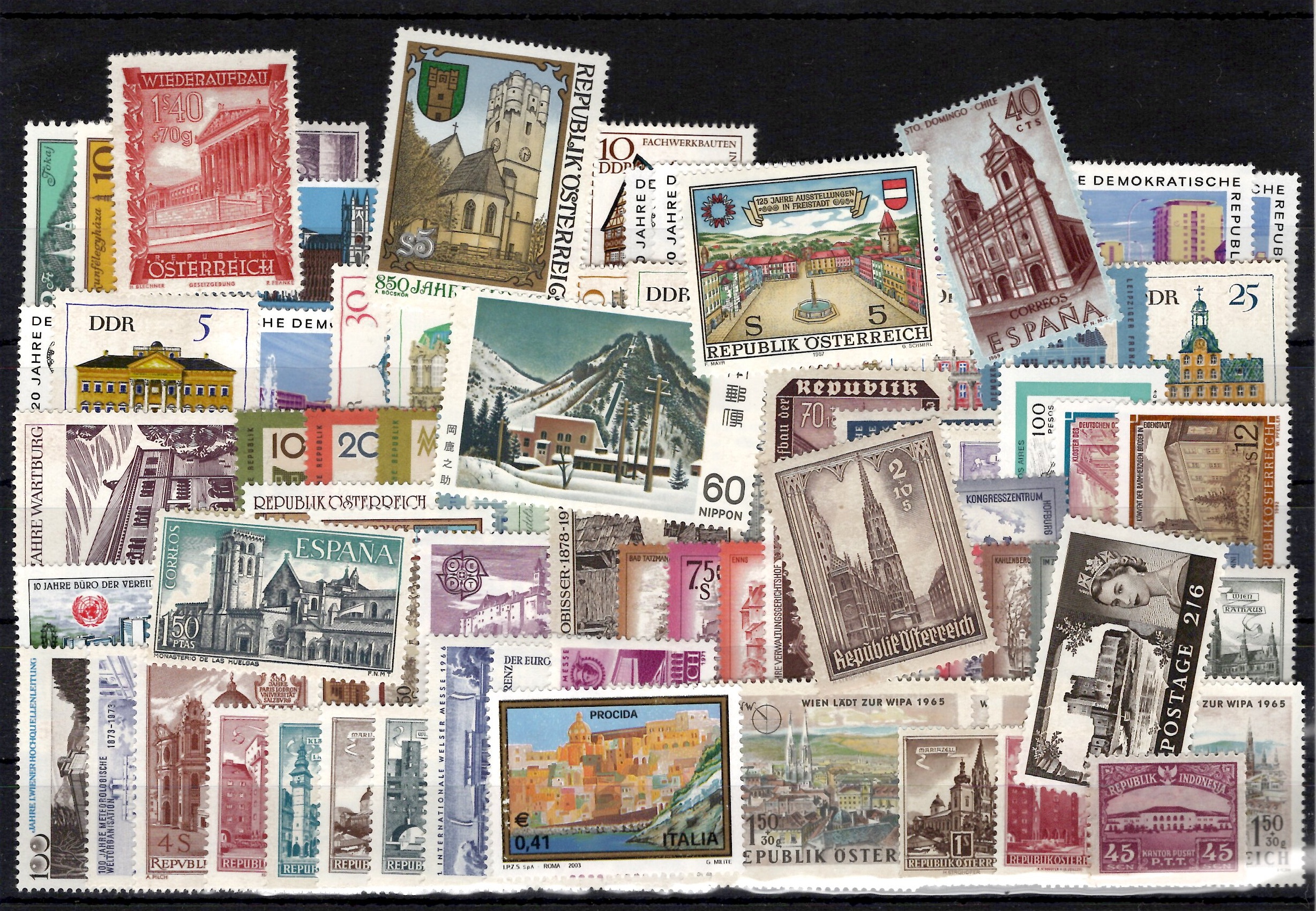 Pašto ženklai architektūros tematika (visas pasaulis): Žinomi pastatai, pilys, architektūros paveldas